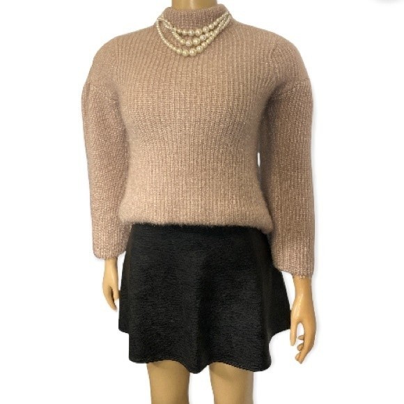 Romeo & Juliet Sweater ribbed Mock neck Puff shoulders beige size M - Picture 6 of 17
